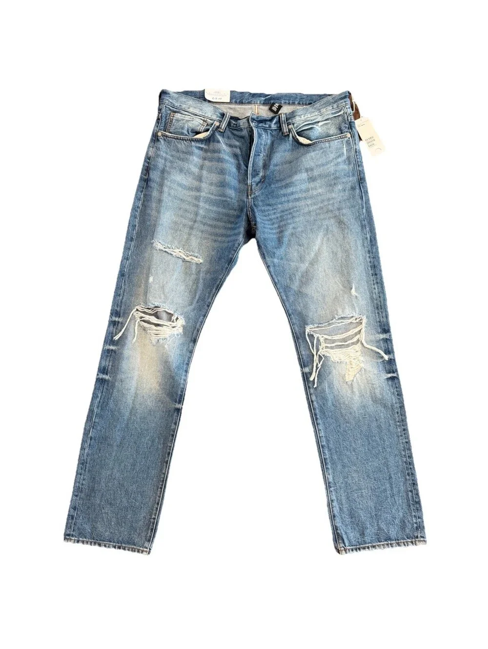 H&M Men's Straight Leg Distressed Jeans 38x32 - NWT Light Wash &Denim